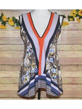 Clover Canyon Top Women's S Chiffon Multicolor Mixed Print Blouse Sleeveless